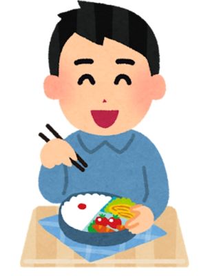 お弁当を食べている男性